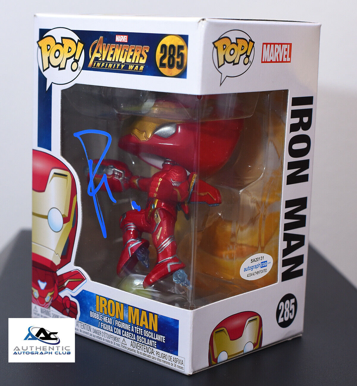 ROBERT DOWNEY JR AUTOGRAPH SIGNED MARVEL AVENGERS IRON MAN FUNKO POP 285 ACOA