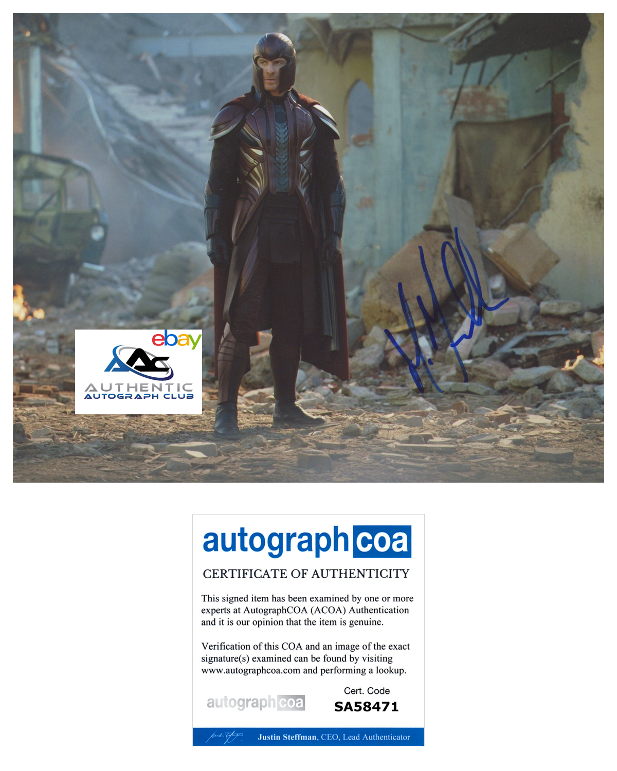 MICHAEL FASSBENDER AUTOGRAPH SIGNED 8X10 PHOTO X-MEN MAGNETO XMEN ACOA