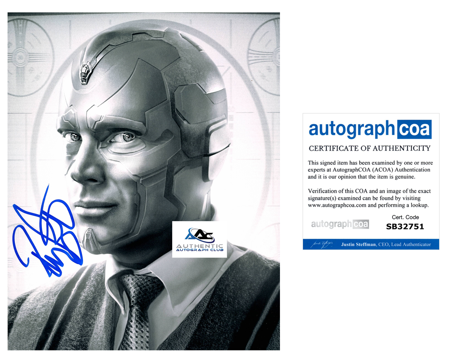 PAUL BETTANY AUTOGRAPH SIGNED 8x10 PHOTO VISION AVENGERS WANDAVISION ACOA