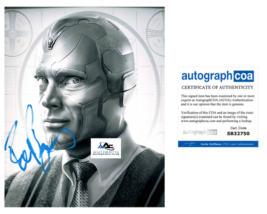 PAUL BETTANY AUTOGRAPH SIGNED 8x10 PHOTO VISION AVENGERS WANDAVISION ACOA