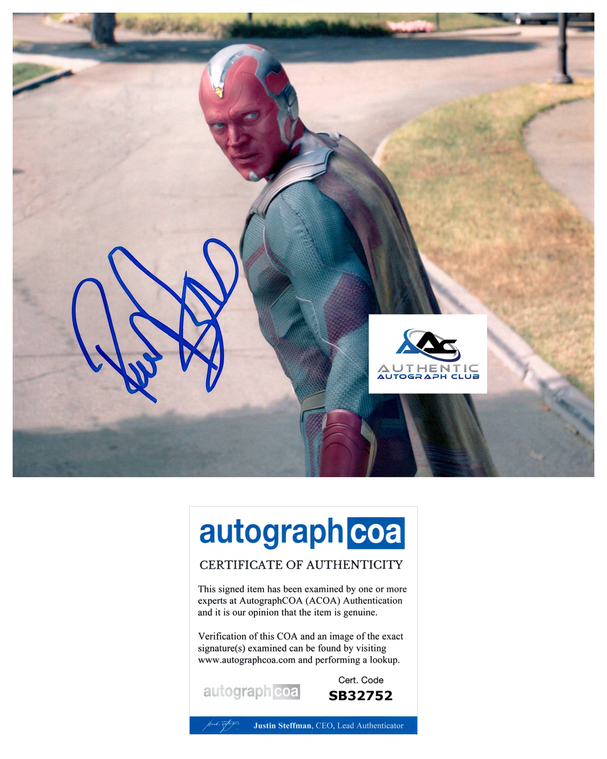 PAUL BETTANY AUTOGRAPH SIGNED 8x10 PHOTO VISION AVENGERS WANDAVISION ACOA