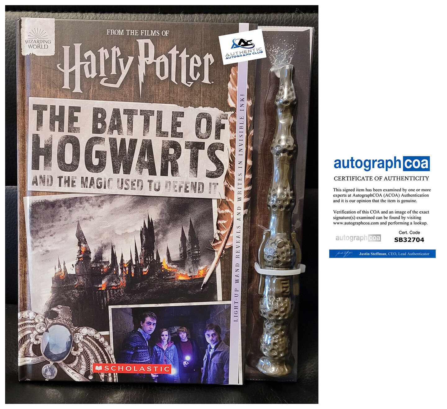 DANIEL RADCLIFFE AUTOGRAPH SIGNED HARRY POTTER BOOK WITH LIGHT UP WAND ACOA COA