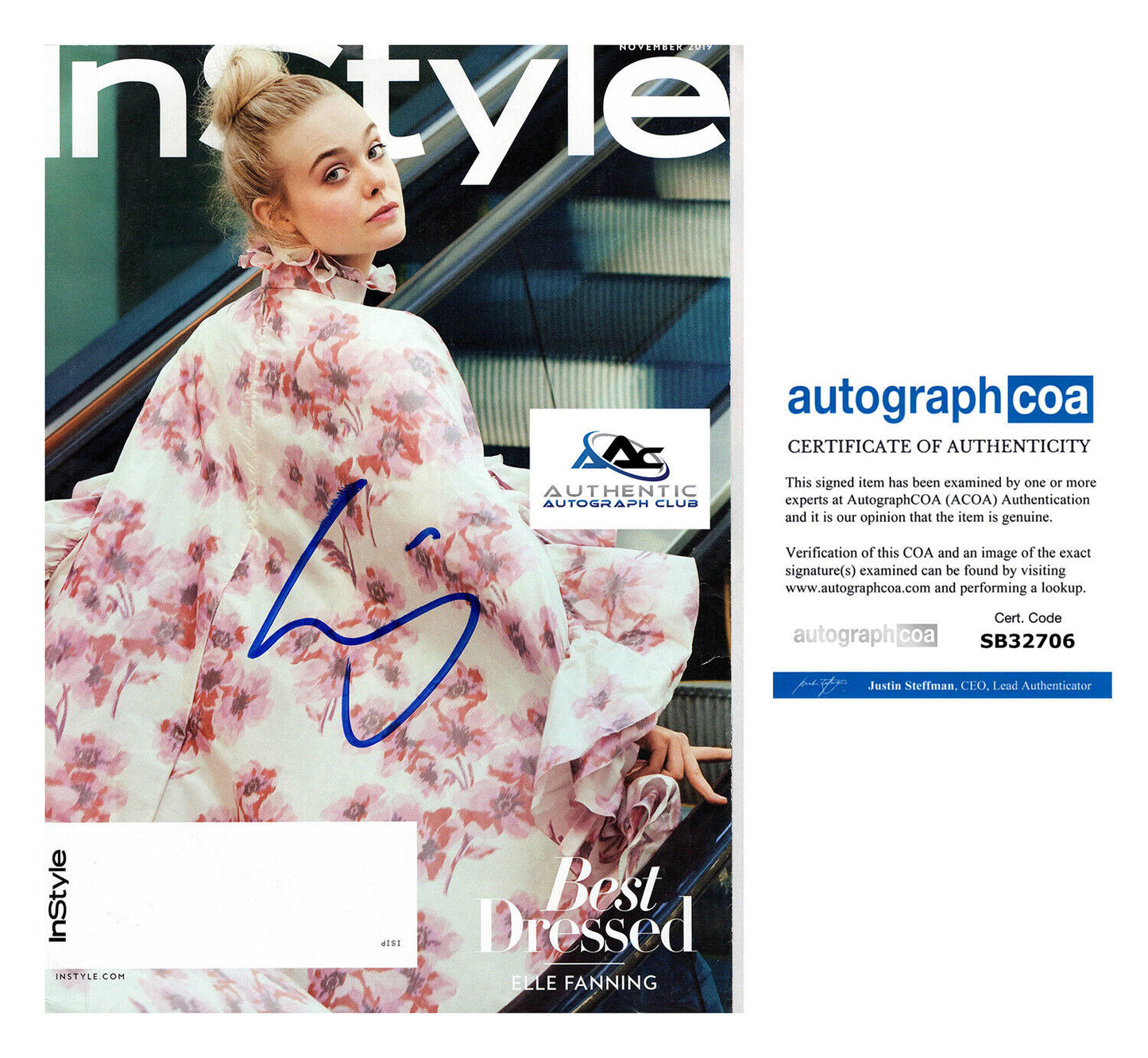 ELLE FANNING AUTOGRAPH SIGNED INSTYLE MAGAZINE ACOA