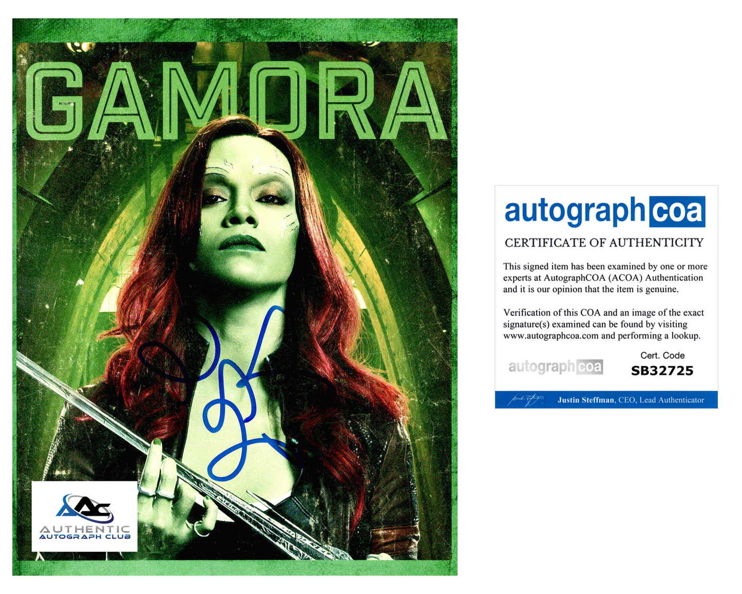 ZOE SALDANA AUTOGRAPH SIGNED 8x10 PHOTO GAMORA GUARDIANS OF THE GALAXY ACOA