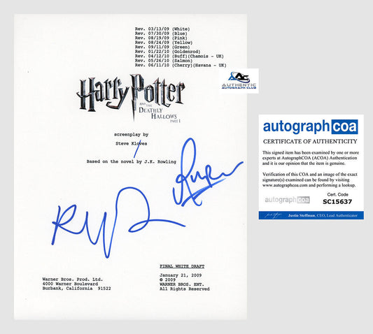 RUPERT GRINT RALPH FIENNES AUTOGRAPH SIGNED HARRY POTTER DEATHLY HALLOWS SCRIPT