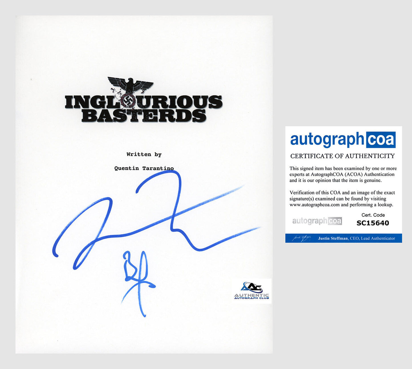 QUENTIN TARANTINO BRAD PITT AUTOGRAPH SIGNED INGLOURIOUS BASTERDS SCRIPT ACOA