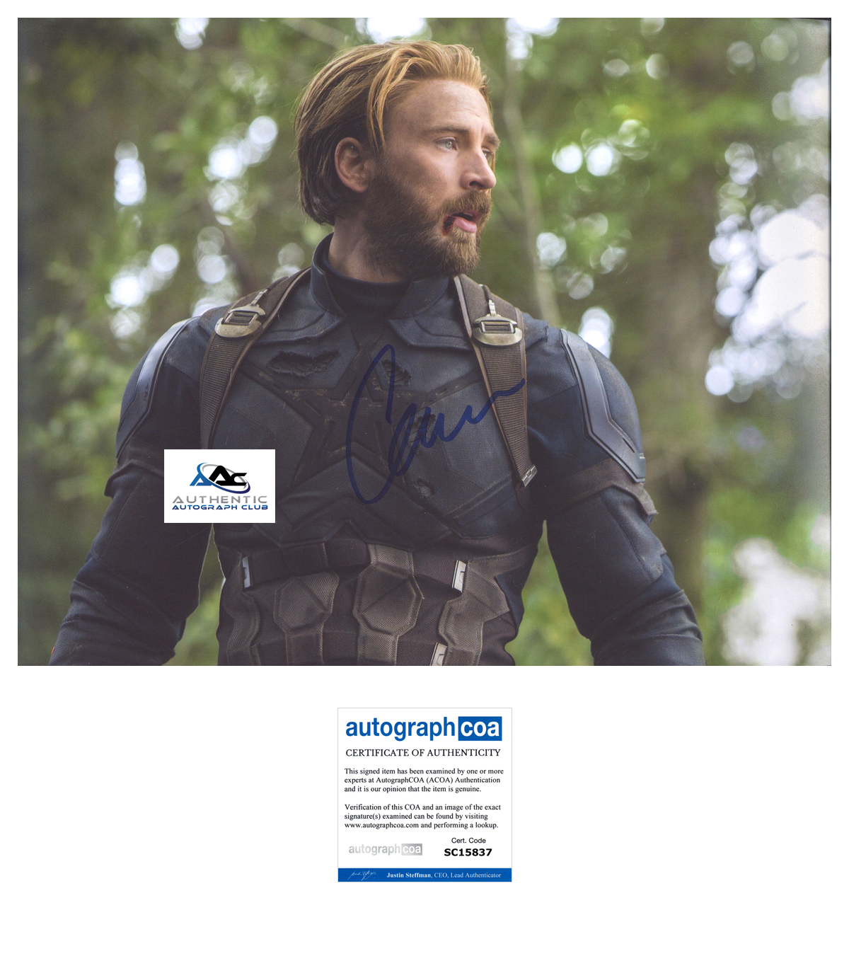 CHRIS EVANS AUTOGRAPH SIGNED 11X14 PHOTO CAPTAIN AMERICA MARVEL ACOA