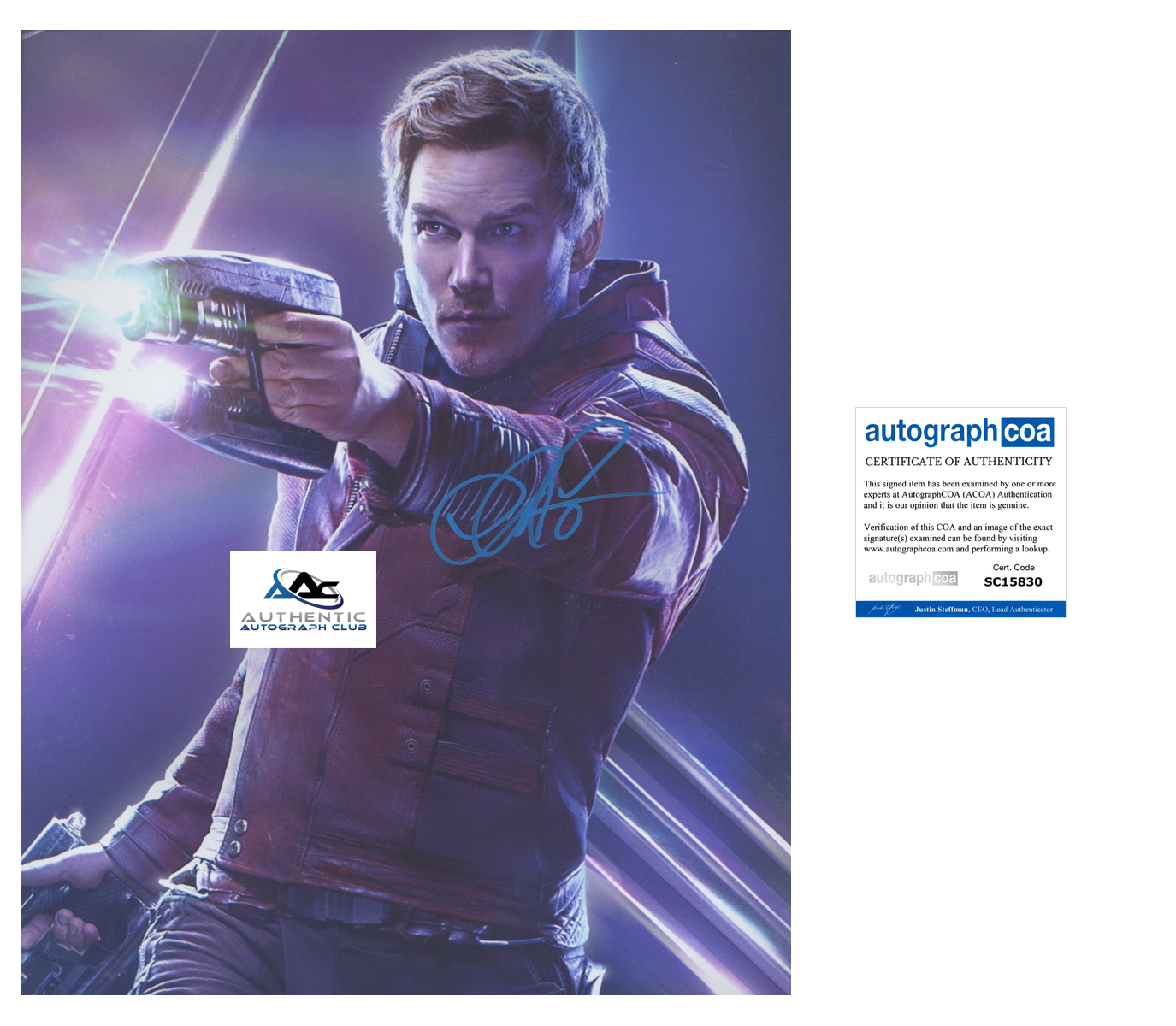 CHRIS PRATT AUTOGRAPH SIGNED 11X14 PHOTO AVENGERS INFINITY WAR STAR-LORD ACOA