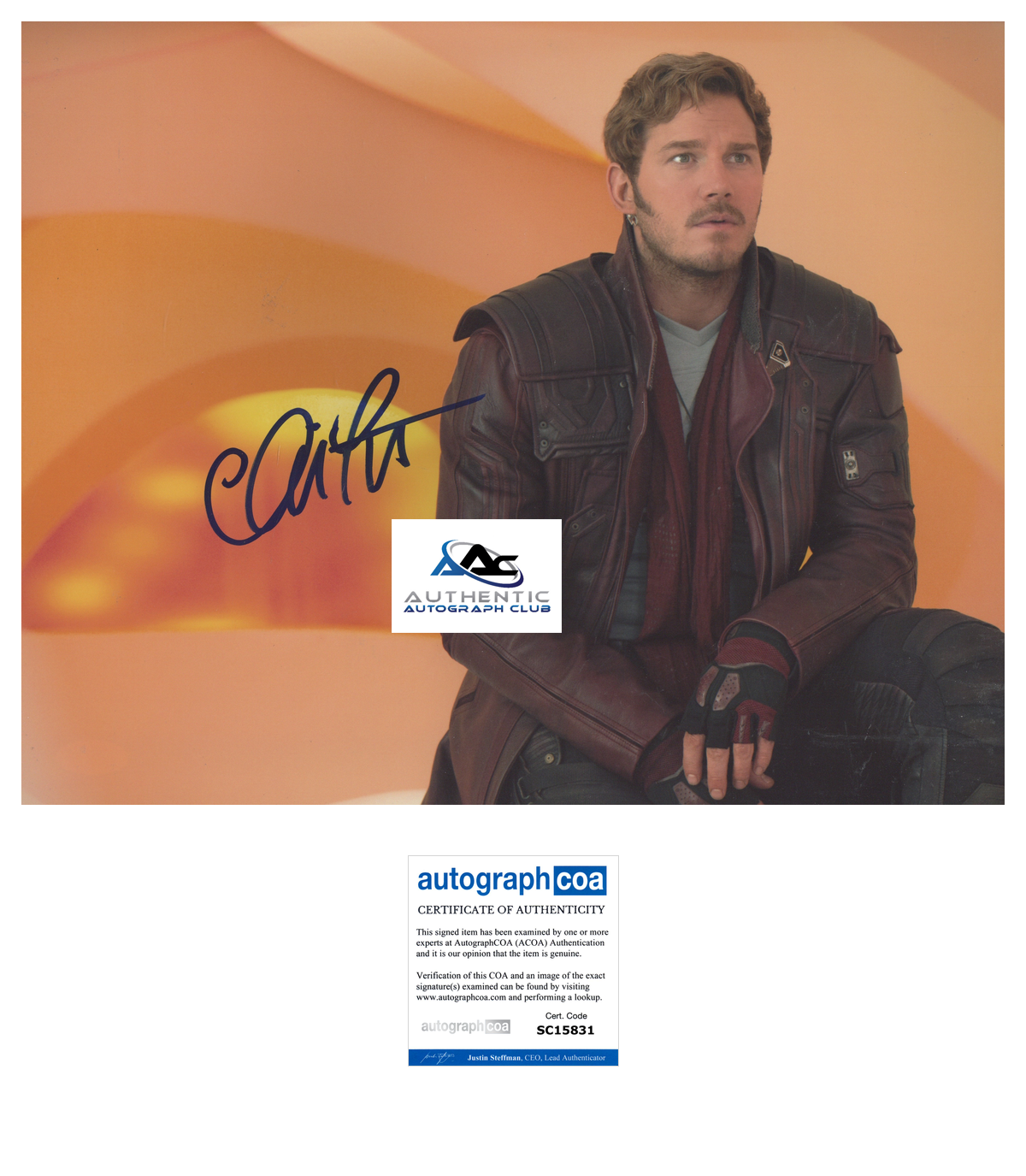 CHRIS PRATT AUTOGRAPH SIGNED 11X14 PHOTO AVENGERS INFINITY WAR STAR-LORD ACOA