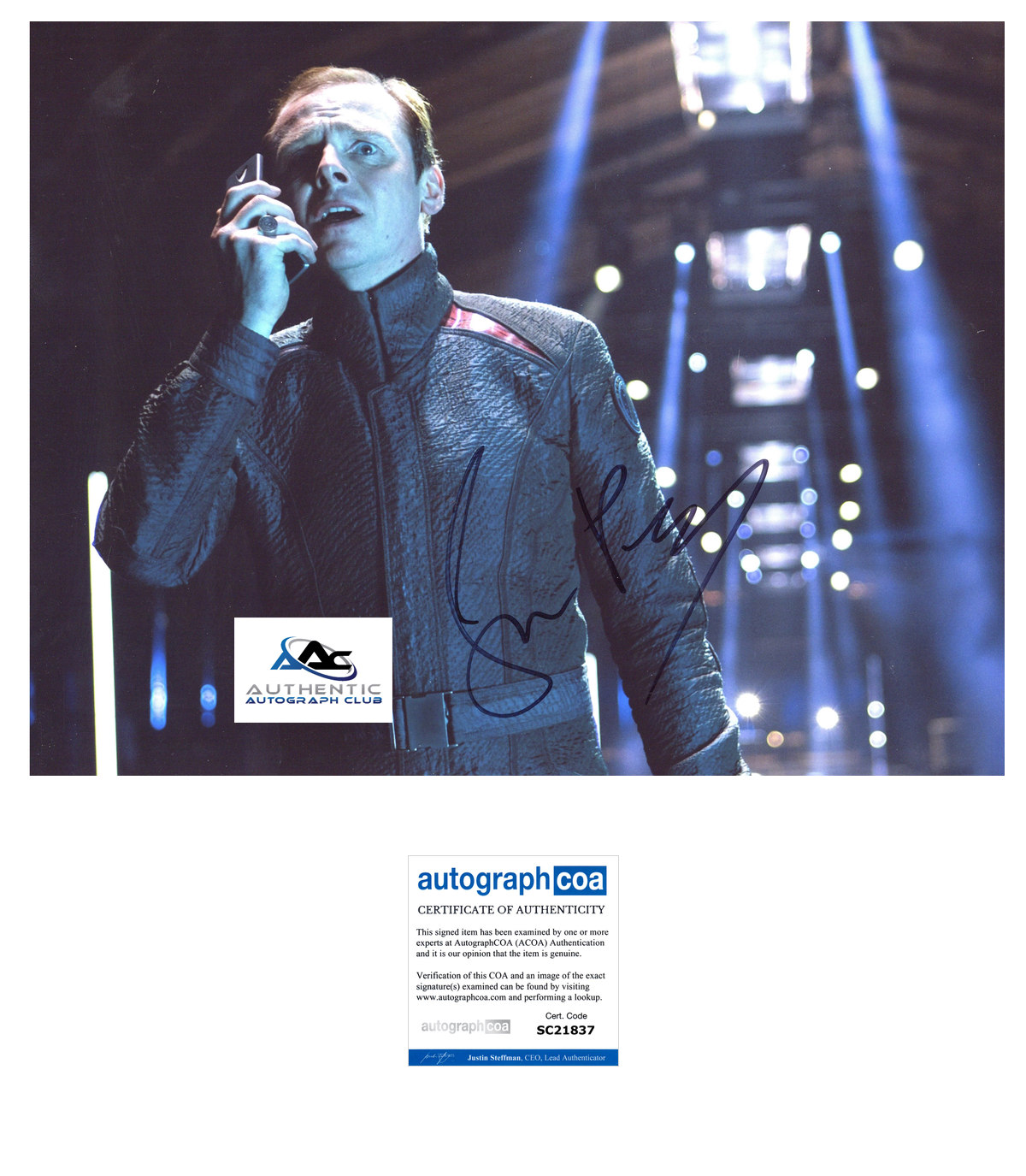 SIMON PEGG AUTOGRAPH SIGNED 11X14 PHOTO STAR TREK INTO DARKNESS ACOA