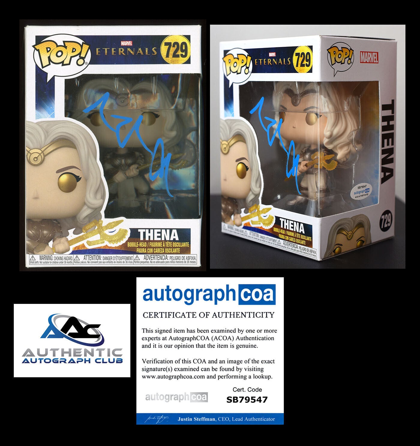 ANGELINA JOLIE AUTOGRAPH SIGNED MARVEL ETERNALS THENA FUNKO POP 729 ACOA