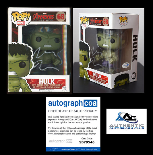 MARK RUFFALO AUTOGRAPH SIGNED HULK AVENGERS AGE ULTRON FUNKO POP 68 MARVEL ACOA