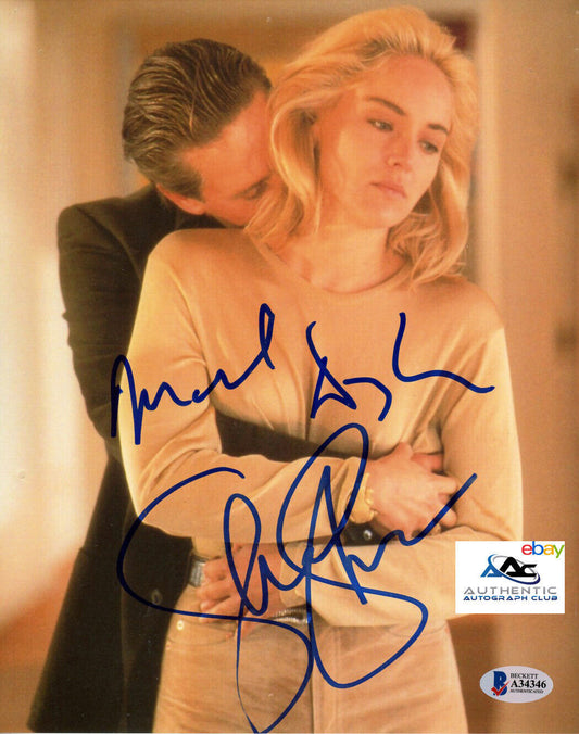 MICHAEL DOUGLAS AND SHARON STONE AUTOGRAPH SIGNED 8x10 PHOTO BECKETT LOA