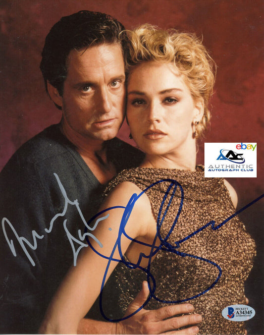 MICHAEL DOUGLAS AND SHARON STONE AUTOGRAPH SIGNED 8x10 PHOTO BECKETT LOA