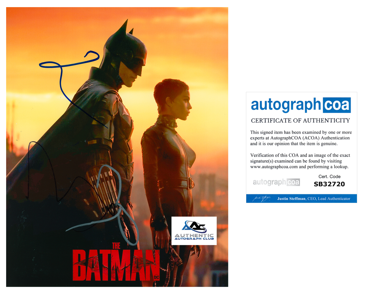 ZOE KRAVITZ AND ROBERT PATTINSON AUTOGRAPH SIGNED 8X10 PHOTO CATWOMAN THE BATMAN DC COMICS ACOA