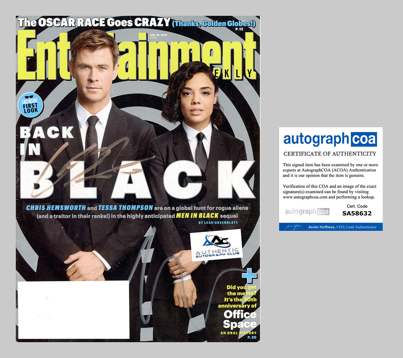 CHRIS HEMSWORTH AND TESSA THOMPSON AUTOGRAPH SIGNED EW MAG MEN IN BLACK ACOA