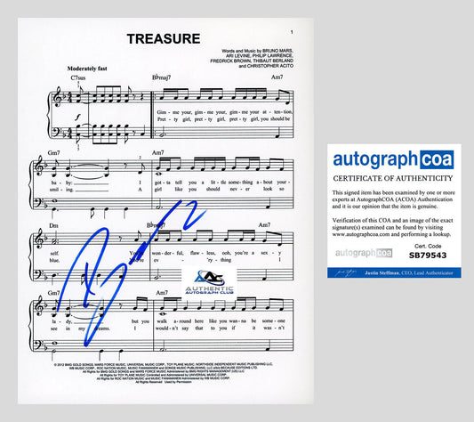 BRUNO MARS AUTOGRAPH SIGNED TREASURE SHEET MUSIC ACOA