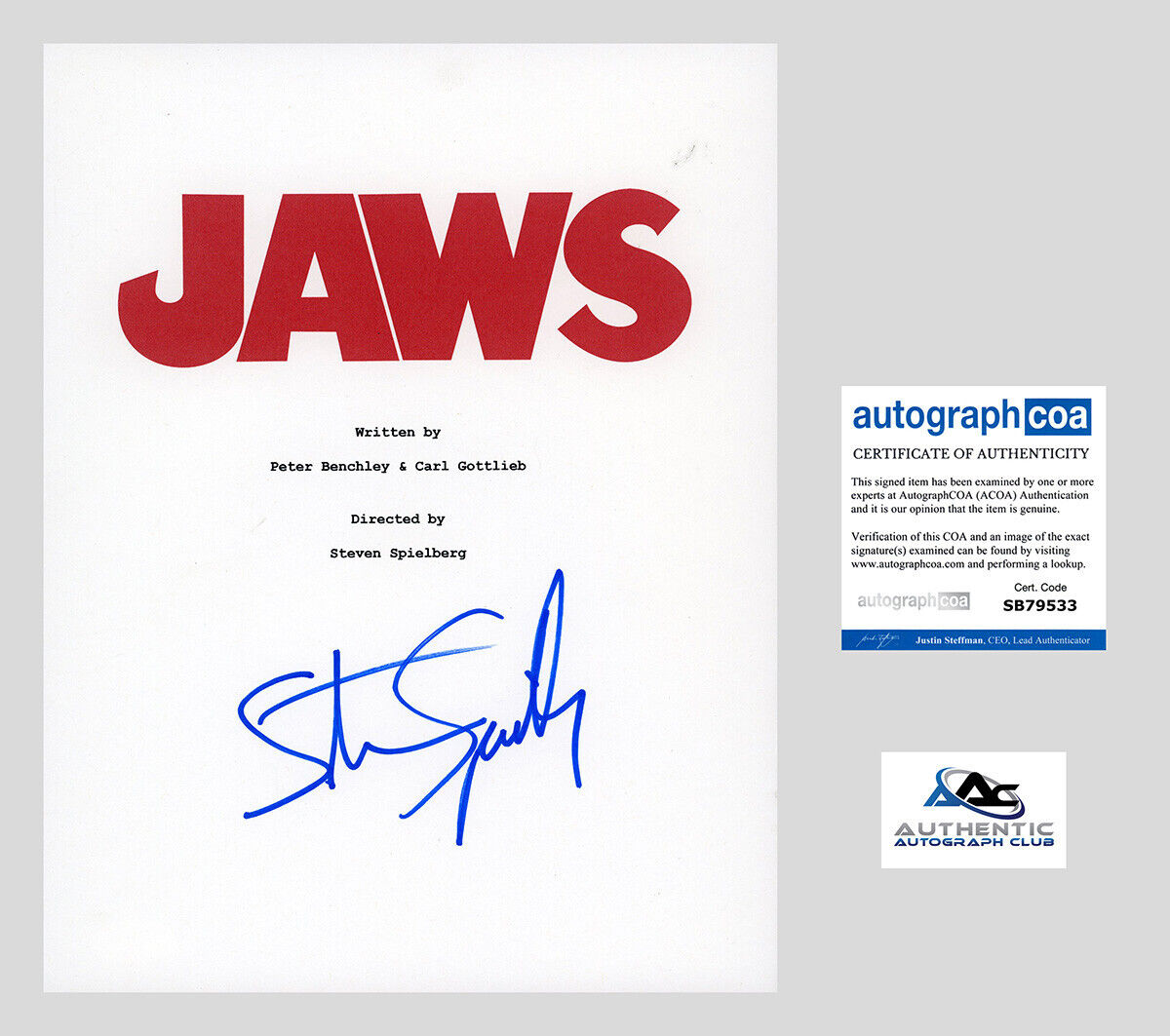 DIRECTOR STEVEN SPIELBERG AUTOGRAPH SIGNED JAWS FULL MOVIE SCRIPT ACOA