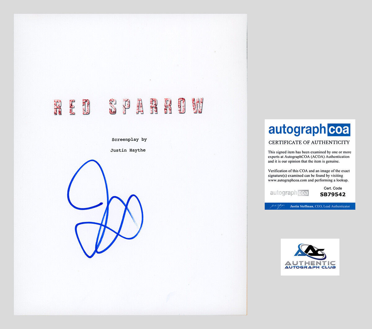 JENNIFER LAWRENCE AUTOGRAPH SIGNED RED SPARROW FULL SCRIPT ACOA