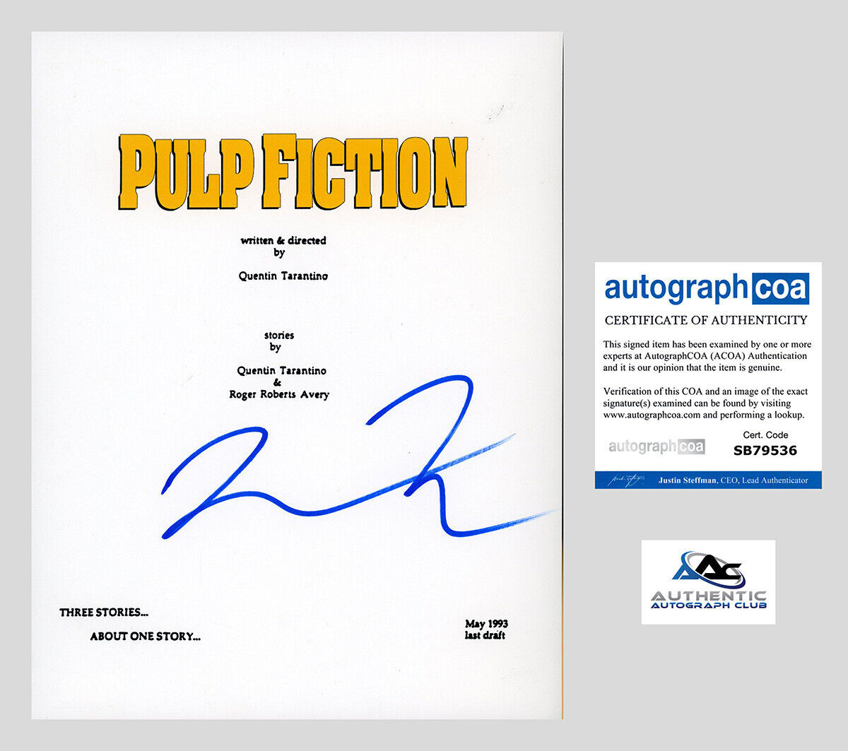 QUENTIN TARANTINO AUTOGRAPH SIGNED PULP FICTION MOVIE SCRIPT ACOA