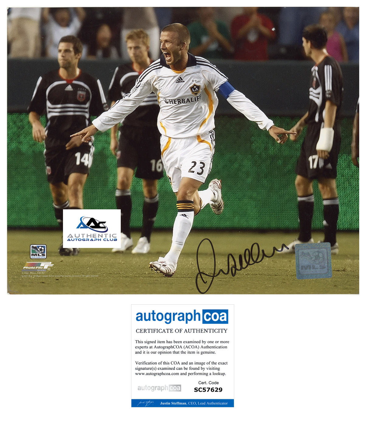 DAVID BECKHAM AUTOGRAPH SIGNED 8x10 PHOTO LA GALAXY ACOA