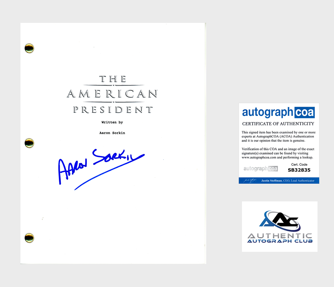 AARON SORKIN AUTOGRAPH SIGNED THE AMERICAN PRESIDENT FULL SCRIPT ACOA