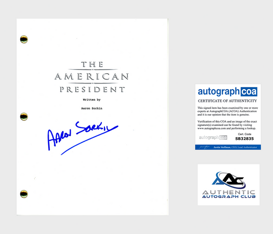 AARON SORKIN AUTOGRAPH SIGNED THE AMERICAN PRESIDENT FULL SCRIPT ACOA