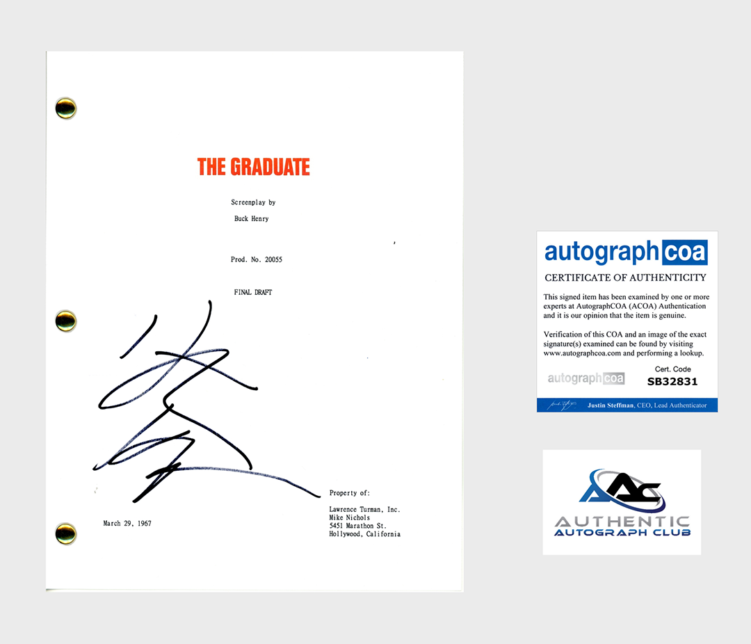 DUSTIN HOFFMAN AUTOGRAPH SIGNED THE GRADUATE FULL SCRIPT ACOA