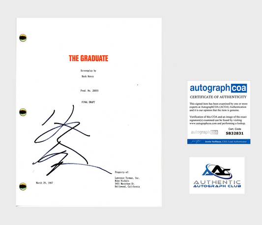 DUSTIN HOFFMAN AUTOGRAPH SIGNED THE GRADUATE FULL SCRIPT ACOA