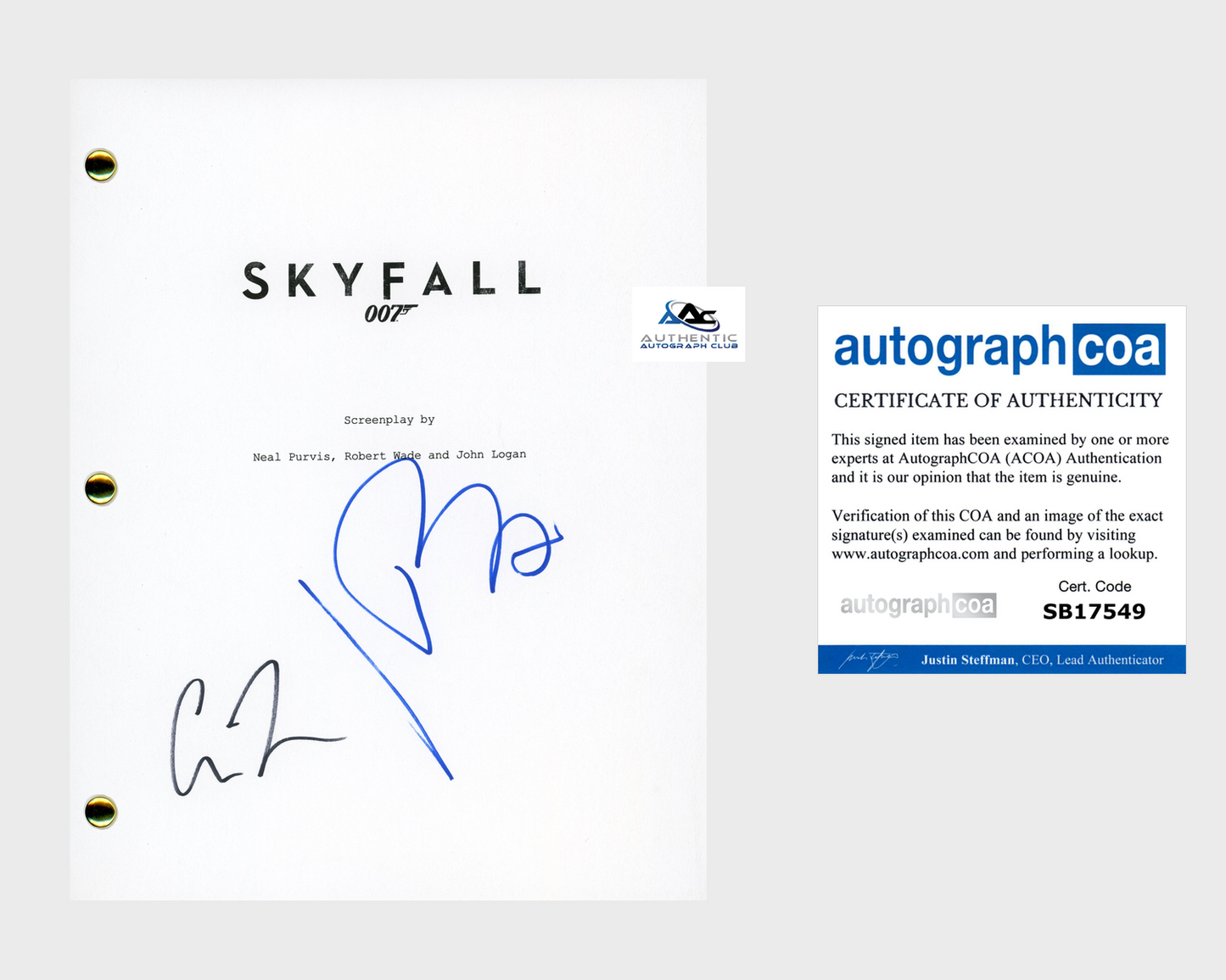 JAVIER BARDEM AND CARY JOJI FUKUNAGA AUTOGRAPH SIGNED SKYFALL FULL SCRIPT ACOA