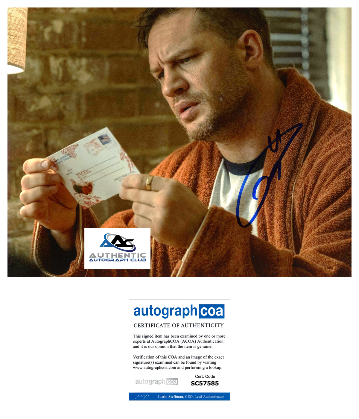 TOM HARDY AUTOGRAPH SIGNED 8x10 PHOTO MARVEL VENOM ACOA