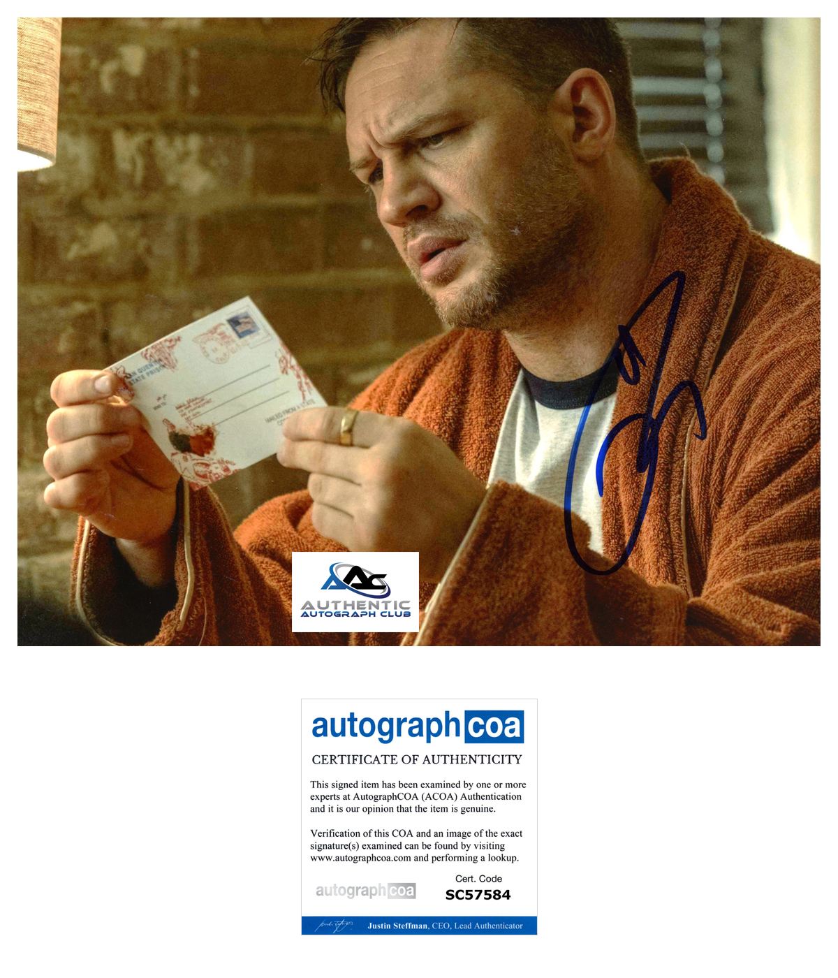 TOM HARDY AUTOGRAPH SIGNED 8x10 PHOTO MARVEL VENOM ACOA