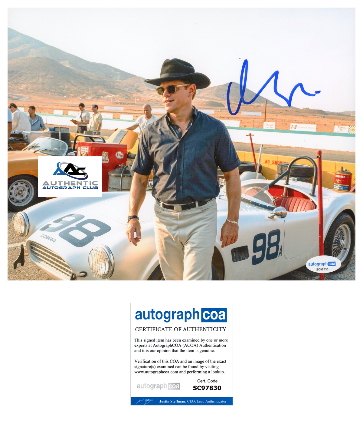 MATT DAMON AUTOGRAPH SIGNED 8x10 PHOTO FORD VS FERRARI ACOA