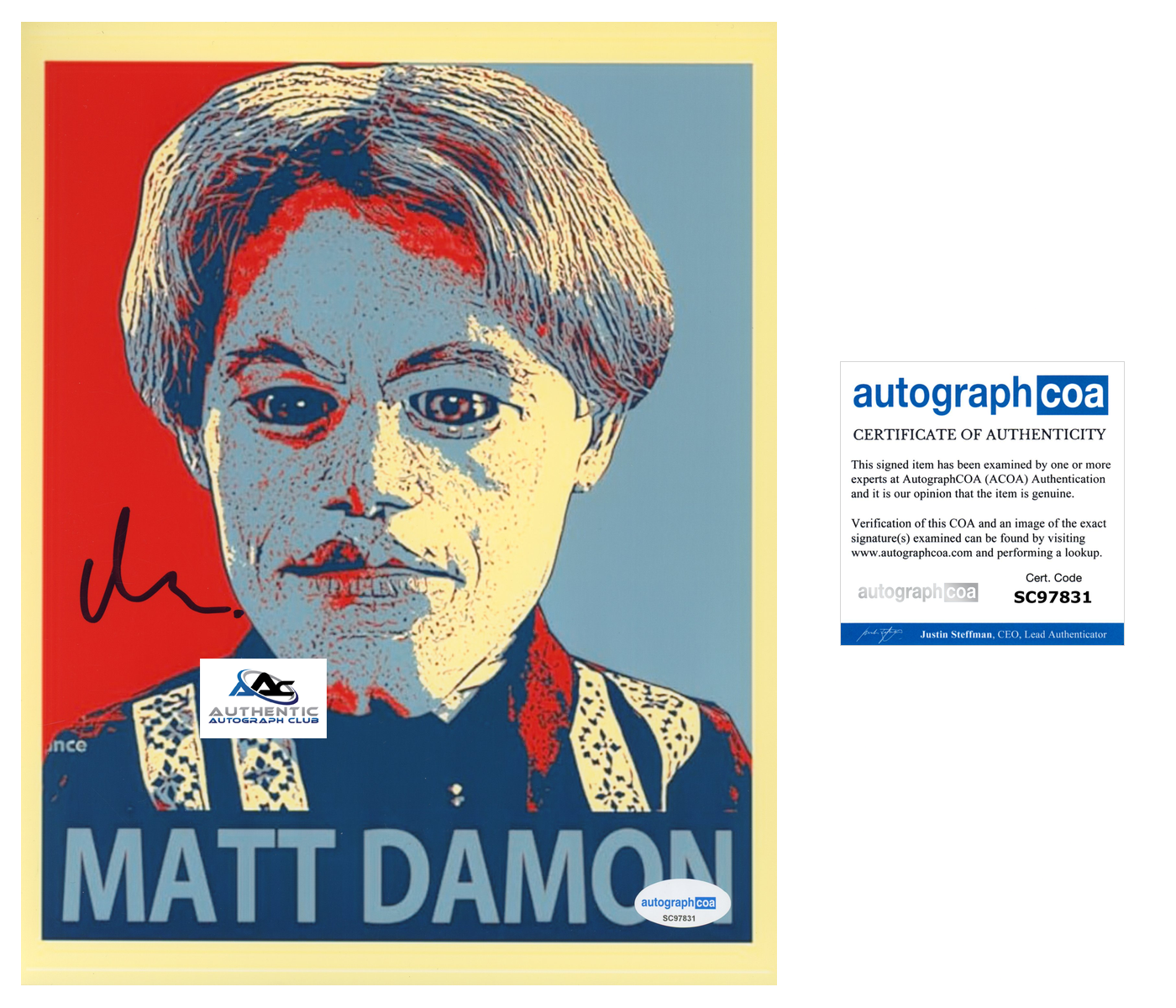 MATT DAMON AUTOGRAPH SIGNED 8x10 PHOTO ACOA