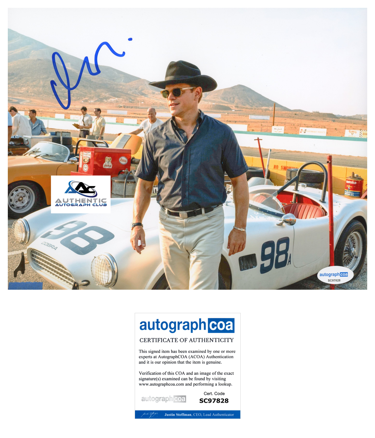 MATT DAMON AUTOGRAPH SIGNED 8x10 PHOTO FORD VS FERRARI ACOA