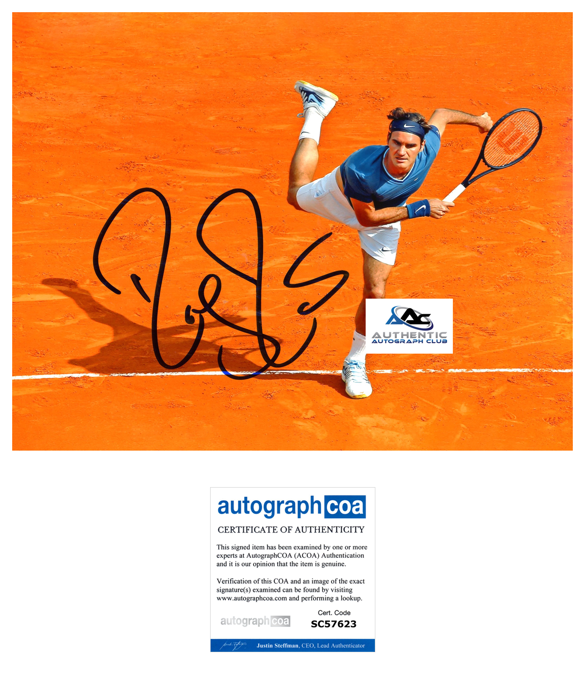 ROGER FEDERER AUTOGRAPH SIGNED 8x10 PHOTO TENNIS US OPEN FRENCH OPEN ACOA