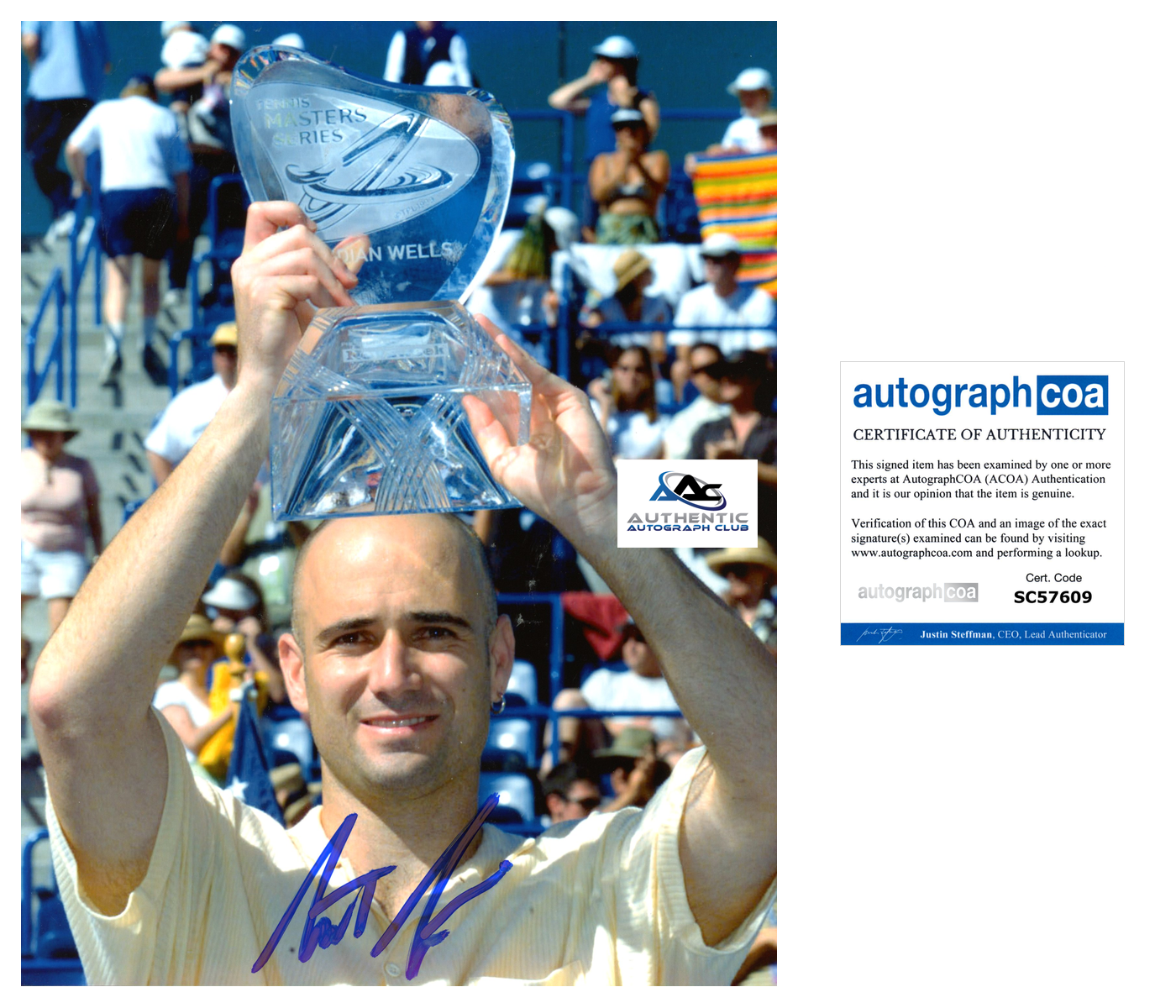 ANDRE AGASSI AUTOGRAPH SIGNED 8x10 PHOTO TENNIS LEGEND CHAMPION ACOA