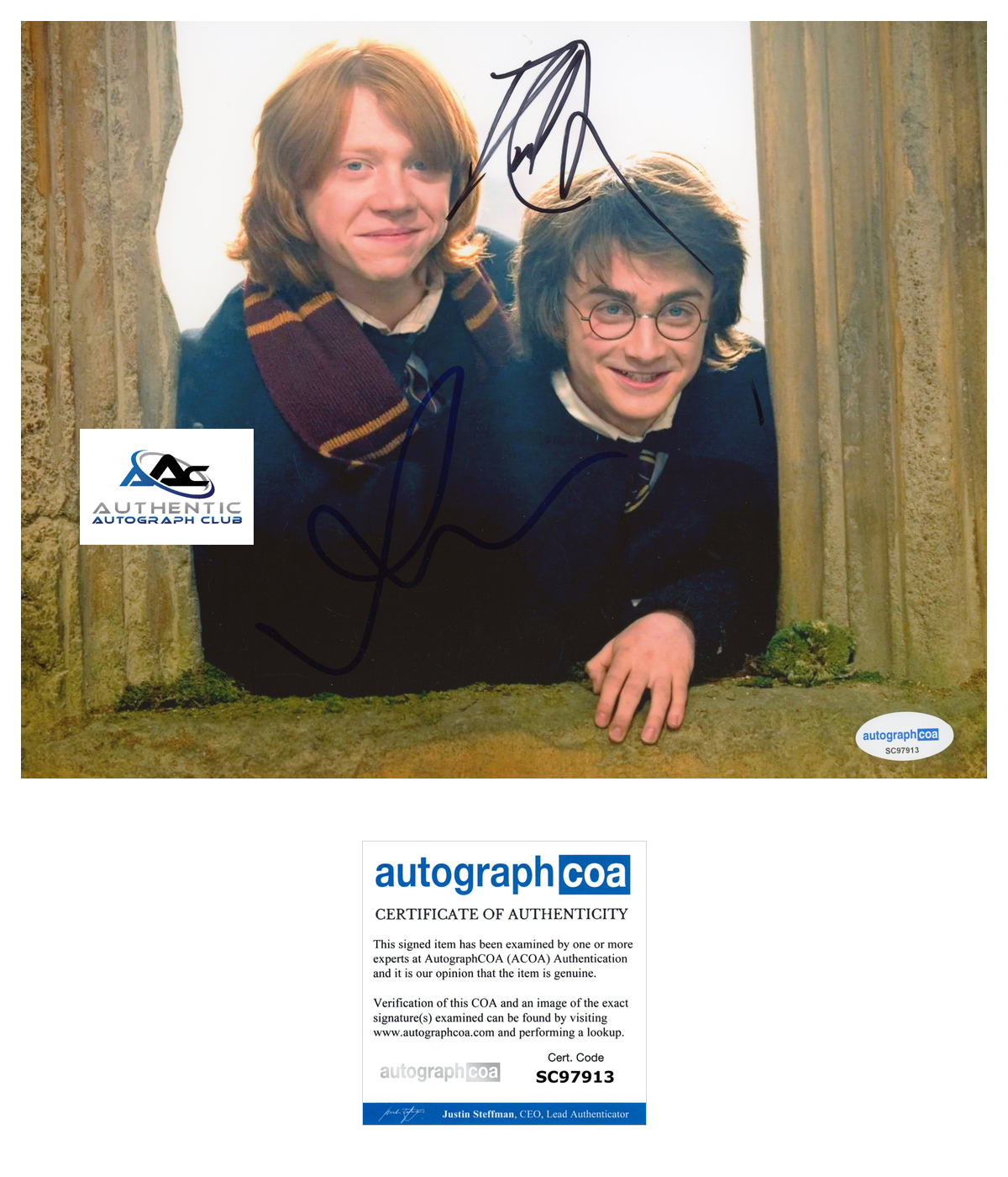 DANIEL RADCLIFFE AND RUPERT GRINT AUTOGRAPH SIGNED 8X10 PHOTO HARRY POTTER ACOA