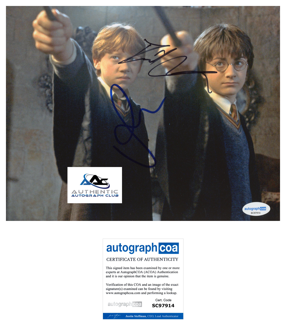 DANIEL RADCLIFFE AND RUPERT GRINT AUTOGRAPH SIGNED 8X10 PHOTO HARRY POTTER ACOA