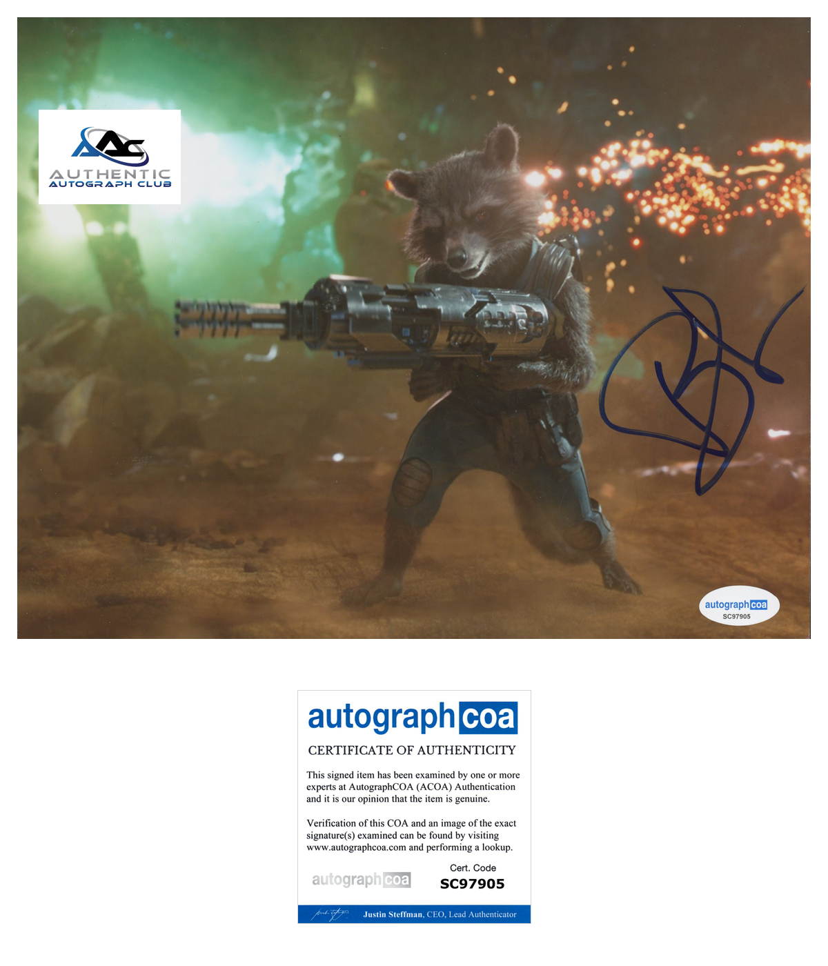 BRADLEY COOPER AUTOGRAPH SIGNED 8x10 PHOTO ROCKET GUARDIANS OF THE GALAXY ACOA