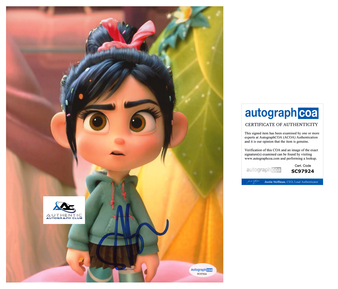 COMEDIAN SARAH SILVERMAN AUTOGRAPH SIGNED 8X10 PHOTO VANELLOPE WRECK IT RALPH