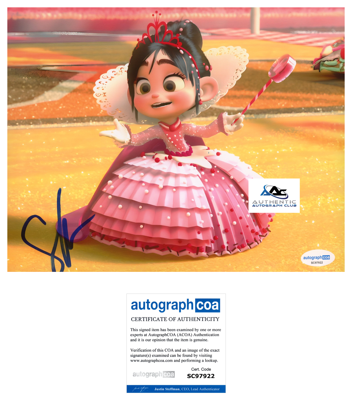 COMEDIAN SARAH SILVERMAN AUTOGRAPH SIGNED 8X10 PHOTO VANELLOPE WRECK IT RALPH