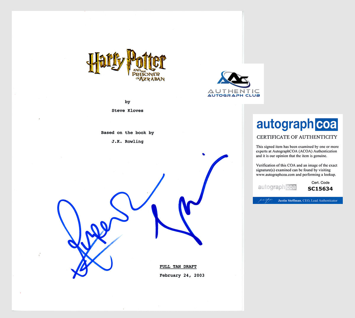 RUPERT GRINT AND GARY OLDMAN AUTOGRAPH SIGNED HARRY POTTER FULL SCRIPT ACOA