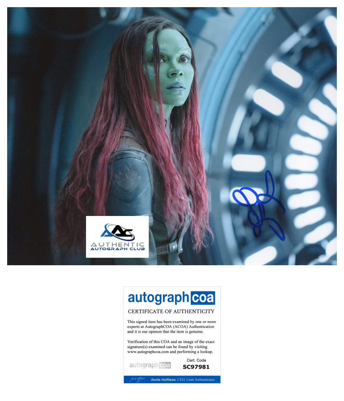 ZOE SALDANA AUTOGRAPH SIGNED 8x10 PHOTO GAMORA GUARDIANS OF THE GALAXY ACOA