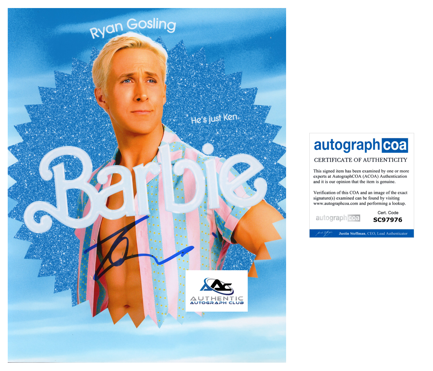 RYAN GOSLING AUTOGRAPH SIGNED 8x10 PHOTO KEN BARBIE MOVIE ACOA