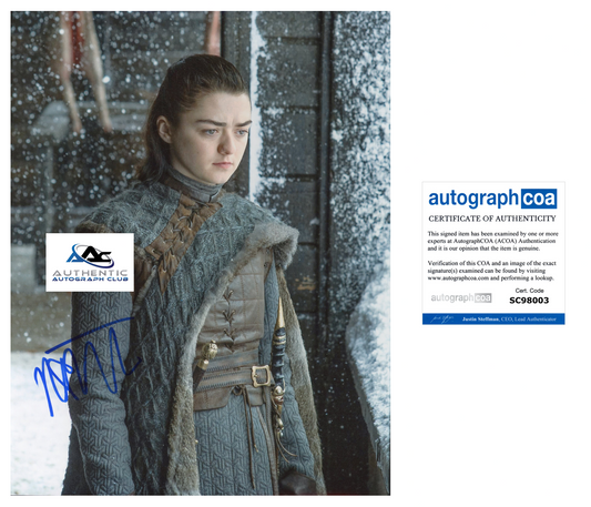 MAISIE WILLIAMS AUTOGRAPH SIGNED 8x10 PHOTO GAME OF THRONE GOT ACOA