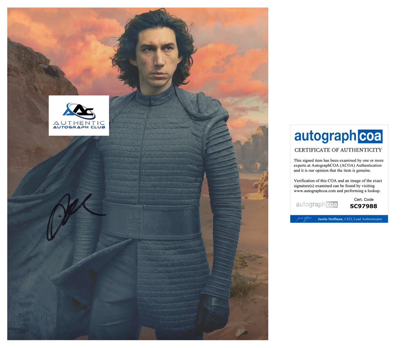 ADAM DRIVER AUTOGRAPH SIGNED 8x10 PHOTO STAR WARS KYLO REN ACOA