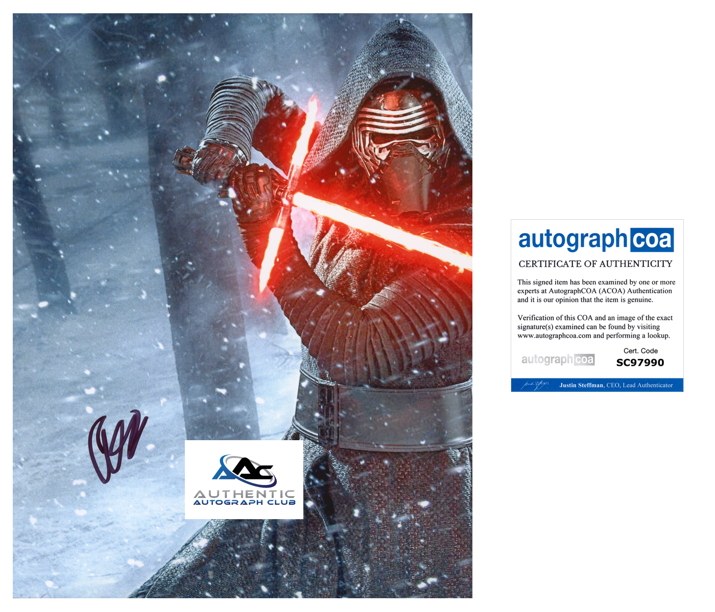 ADAM DRIVER AUTOGRAPH SIGNED 8x10 PHOTO STAR WARS KYLO REN ACOA