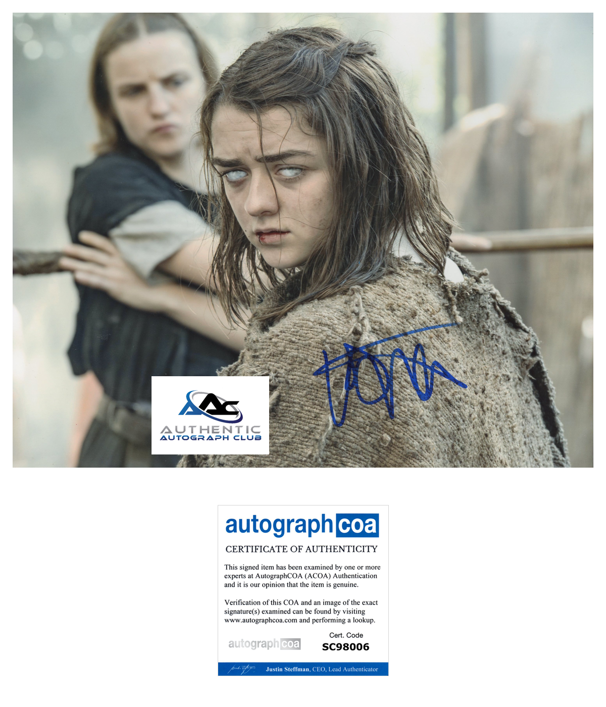 MAISIE WILLIAMS AUTOGRAPH SIGNED 8x10 PHOTO GAME OF THRONE GOT ACOA