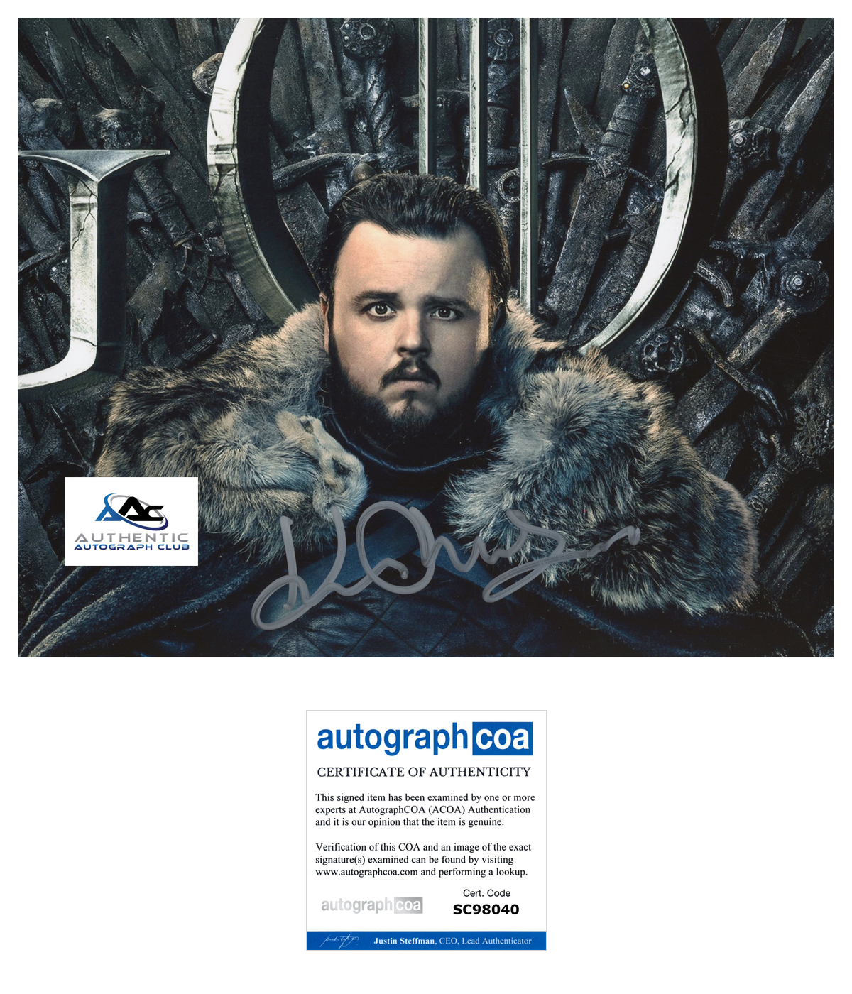 JOHN BRADLEY AUTOGRAPH SIGNED 8X10 PHOTO GAME OF THRONES GOT ACOA